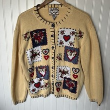 Valentines Vintage Heirloom Collectibles Cardigan Patchwork Heart Knit Sz XL