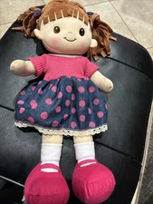 Linzy Rag Doll Stuffed Girl Plush 16” Polka Dot Dress