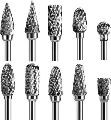 Tungsten Carbide Rotary Burr Set 10PCS Double Cut Grinding Head 1/4 In Die Gr...