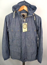 NWT PRETTY GREEN Tarbet Chambray Hooded Full Zip Jacket Sz XS Men's Blue