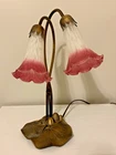 Tiffany Style Tulip Lily Pad Table Lamp Pink White Shades Art Deco Style Vintage