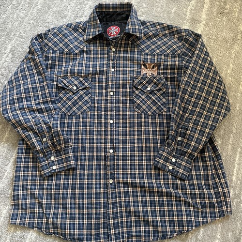 Vintage West Coast Choppers Jesse James Pearl Snap Plaid Western Shirt XL 25x32