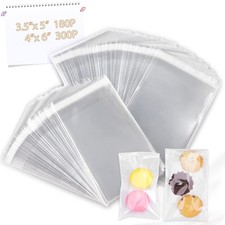 480 PCS Clear Resealable Cellophane Bags 2 Sizes with 180 PCS 3.5 5 Inches,
