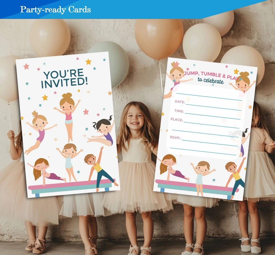 Gimnasia Invitaciones de Cumpleaños para Niñas Saltar Tumbar y Jugar Fiesta de Cumpleaños... Foto 2 de 4