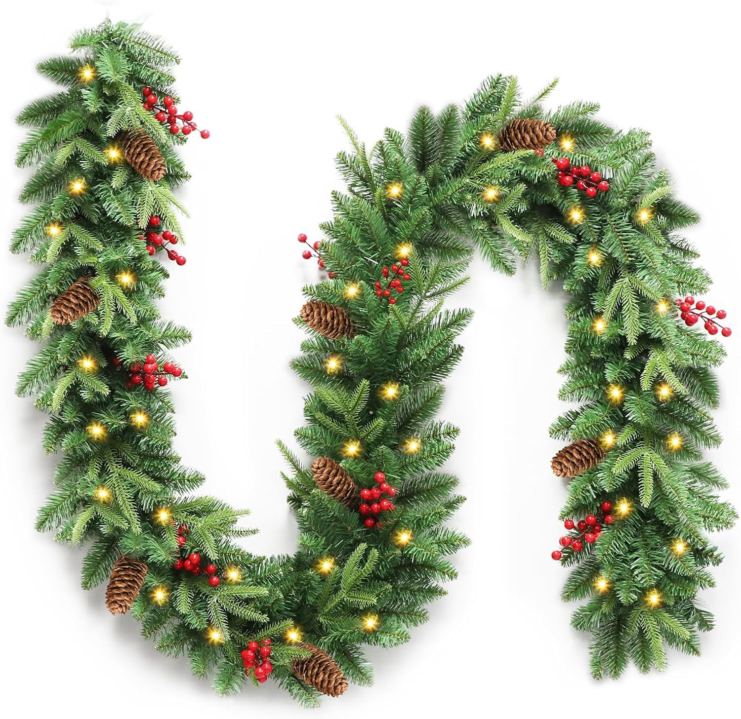 Christmas Garland, 9Ft Pre-Lit Christmas Garland with Lights, Battery Operated w