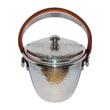 Vtg Plata Lappas Argentina Ice Bucket Hammered Silver, Lid & Leather Handle A+! 