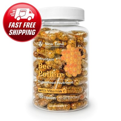 Bee Pollen with Vitamin C, 100% Organic Supplement, Fermented in Veggie Capsules