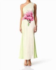 Elliatt Elisia One Shoulder Gown Green And Pink Floral