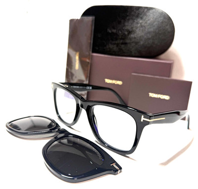 TOM FORD TF5970-B 001 SHINY BLACK/BLACK CLIP-ON W/GREY LENS EYE-SUNGLASSES 50-21
