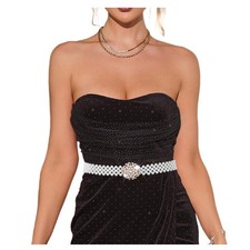 Pearl Belt Wedding Bridal Sash Elastic Crystal Dress Belts for Women Rhinesto...
