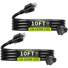 2 Pack 10ft Extension Cord 13A 125V 16/3 Indoor 3 Prong Flexible ETL Listed