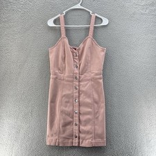 Jen 7 Dress Women Small Mellow Rose Button Front Denim Pockets Stretch Mini