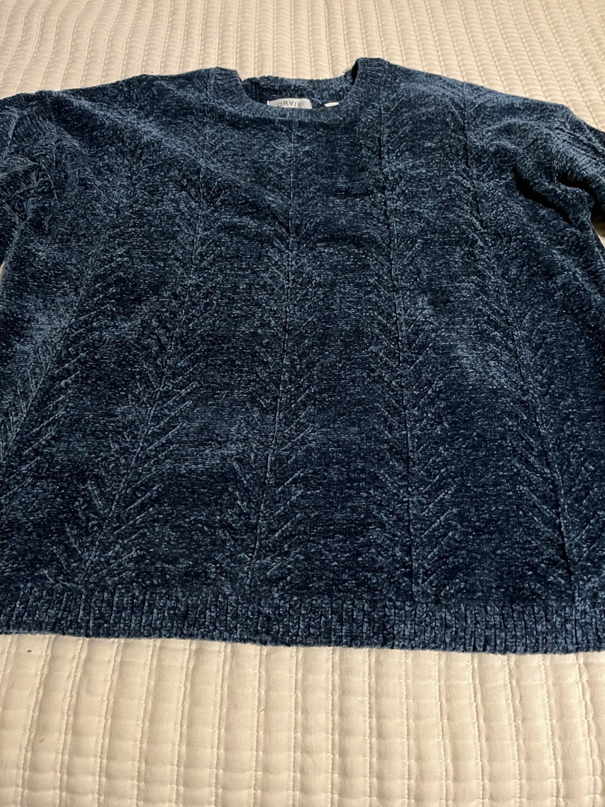 Orvis Chenille Soft Cable Knit Size XXL Long Sleeve Cozy Blue Sweater Very Comfy