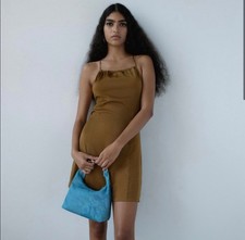 URBAN OUTFITTERS SATIN HALTER DRESS Halter Slip Dress olive green XS