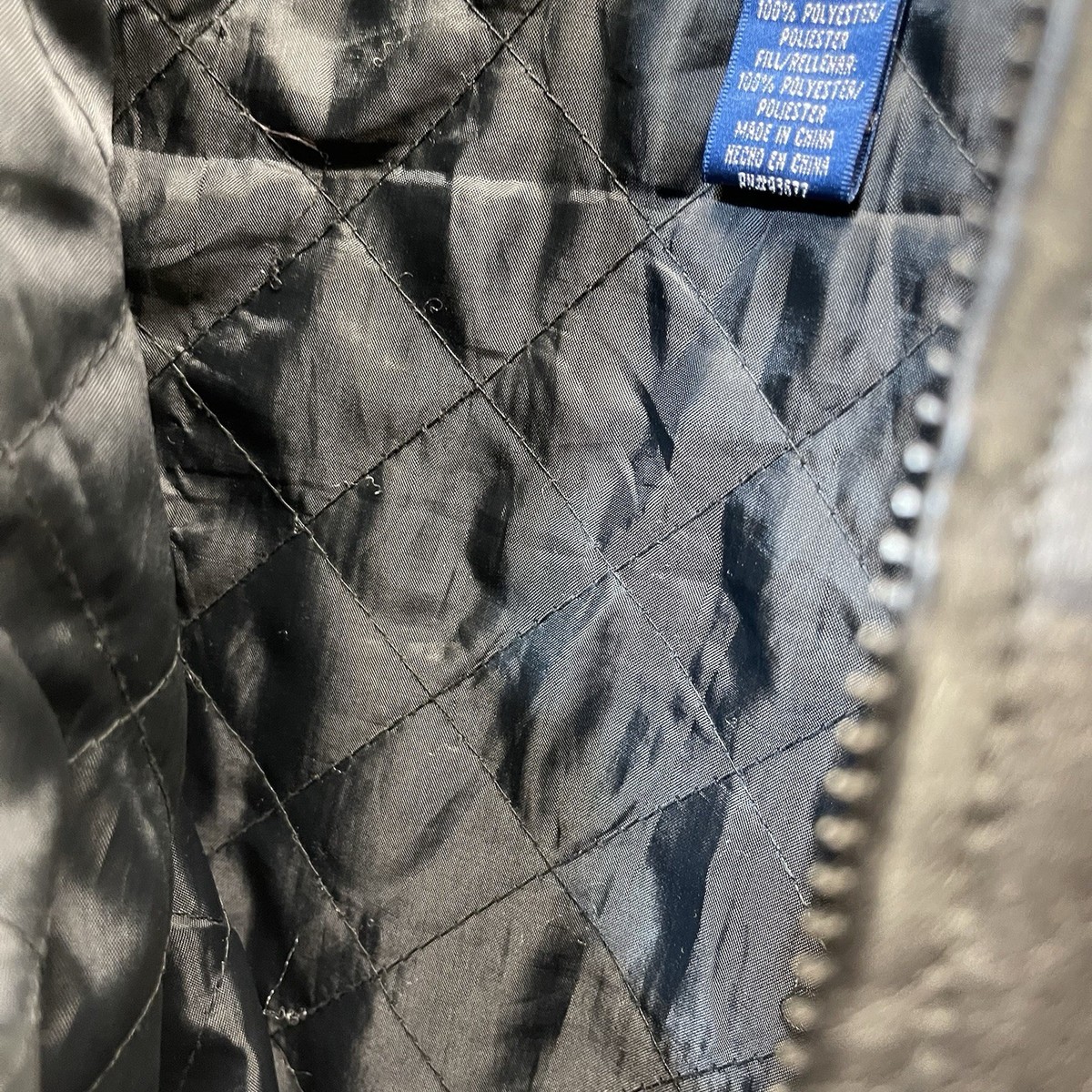 A！ TownCraft Leather Bomber Jacket Mens Large Quilted Removable Liner