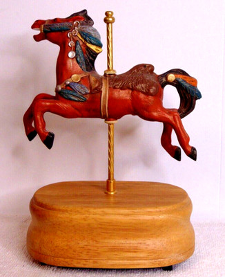 Vintage Horse Pegasus Carousel Music  Music Box W Wood Stand Works Great NICE