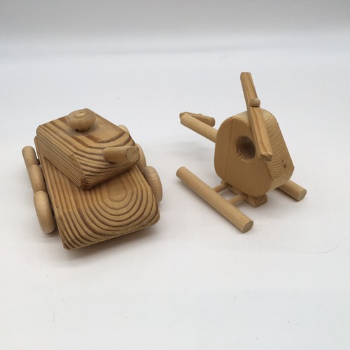 Handmade Vintage Wooden Toy Helicopter, Tank And Boat / Ship Movable - Picture 5 of 10