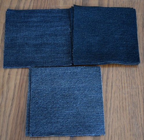 15 - 5" charm Squares Fabric rotary cut cotton dark blue denim UPCYCLED JEANS - Picture 2 of 2