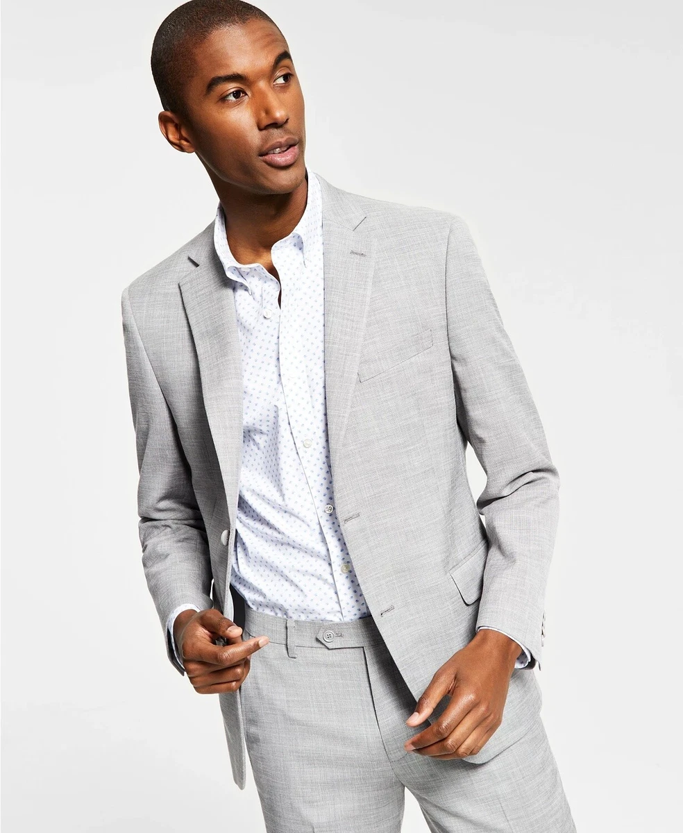 Alfani Men's Slim-Fit Solid Knit Suit Jacket 38L Light Grey Sport Coat |  eBay