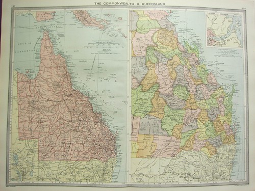 1920 LARGE MAP ~ AUSTRALIA QUEENSLAND ~ BRISBANE ENVIRONS KIMBERLEY ABERDEEN etc