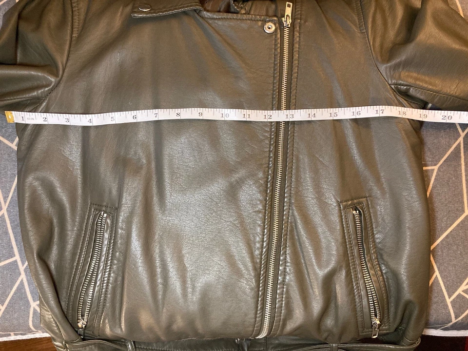 Mujer XXI Imitación Cuero Verdoso Moto Cremallera Chaqueta Cinturón Cintura Mediana Suave Mantequilla Foto 3 de 4