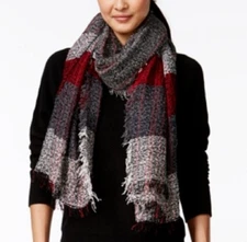 Cejon Something Stripey Lightweight Boucle Day Wrap, Gray/Red Multi, One Size