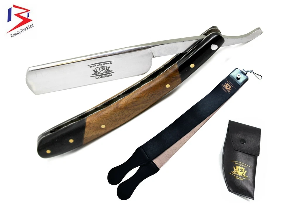 Damaststahl gerade Rasiermesser Halsschnitt Friseur Salon Rasieren Rasiermesser Vintage Holz