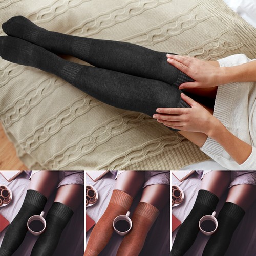 2 Pairs Women Long Socks Warm Over Knee High Wool Knitted Thick Stockings Thigh - Picture 15 of 47