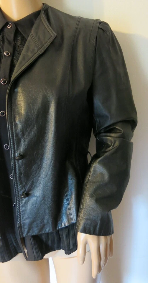 Bermans Leather Blazer Jacket Black Size 10 Women 1990s Vintage - Image 4 of 4