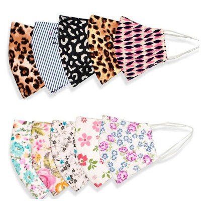 Myra Cloth Face Masks Lot Reusable Double Layer Cotton 5 Pack- 2 Pattern Options