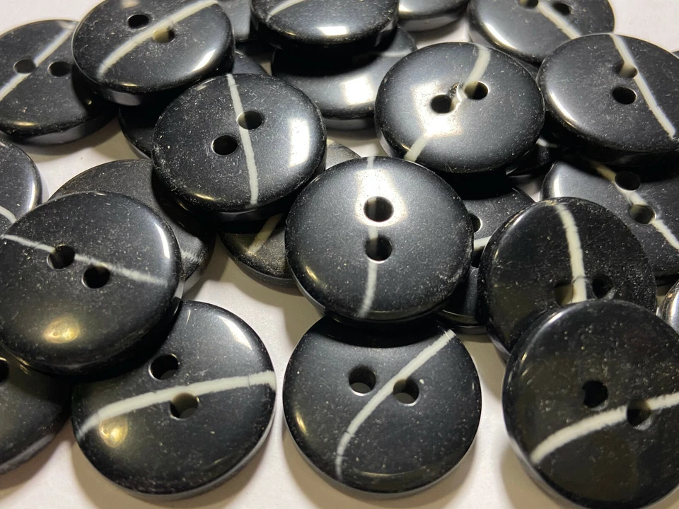 Vintage 80's Italian Thick/Chunky Poly Button Black/White 18mm 23mm 2hole - Image 2 of 2