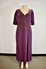 Montage by Mon Cheri Dark Purple Beaded Silk Long Dress Size 14 us On Sale