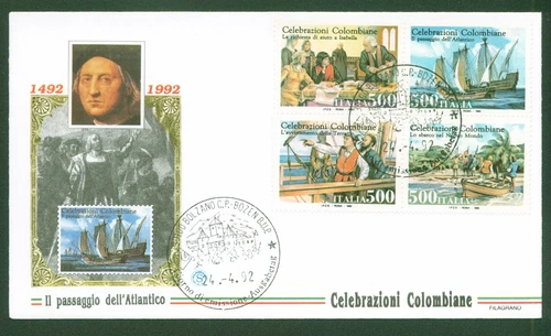 1992 ITALY FDC WATERMARK COLOMBIAN CELEBRATIONS THE PASSAGE OF THE ATLANTICO