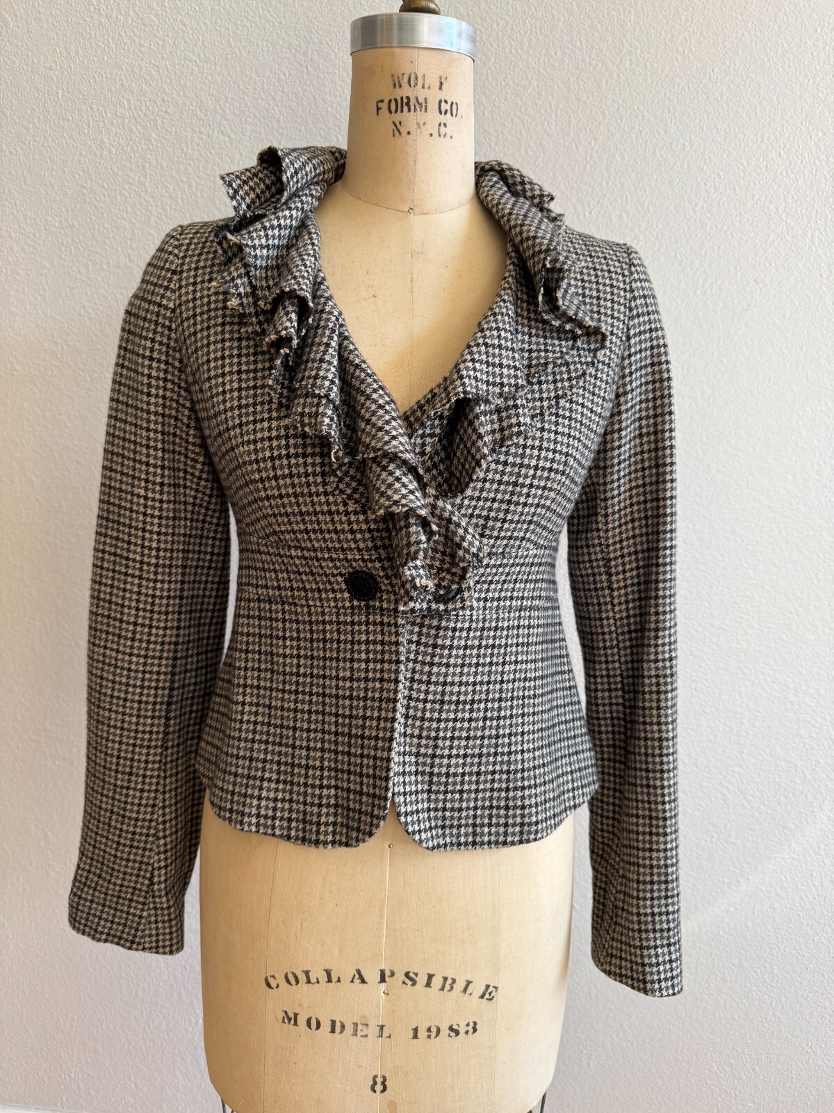 SISLEY Women's Plaid Hunting Jacket Blazer Brown Houndstooth Size 4/Small/EUR 40