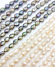 Natural Fresh Water Nugget Pearls White / Green Peacock Approx. 13x10x7mm