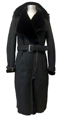 BARBARA BUI BLACK LONG GENUINE SHEARLING COAT, 40 S, $7000