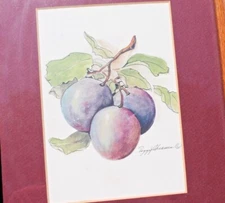 Peggy Abrams Signed Plums Print Matt / Frame under Glass, 11.5” x 9.5”  