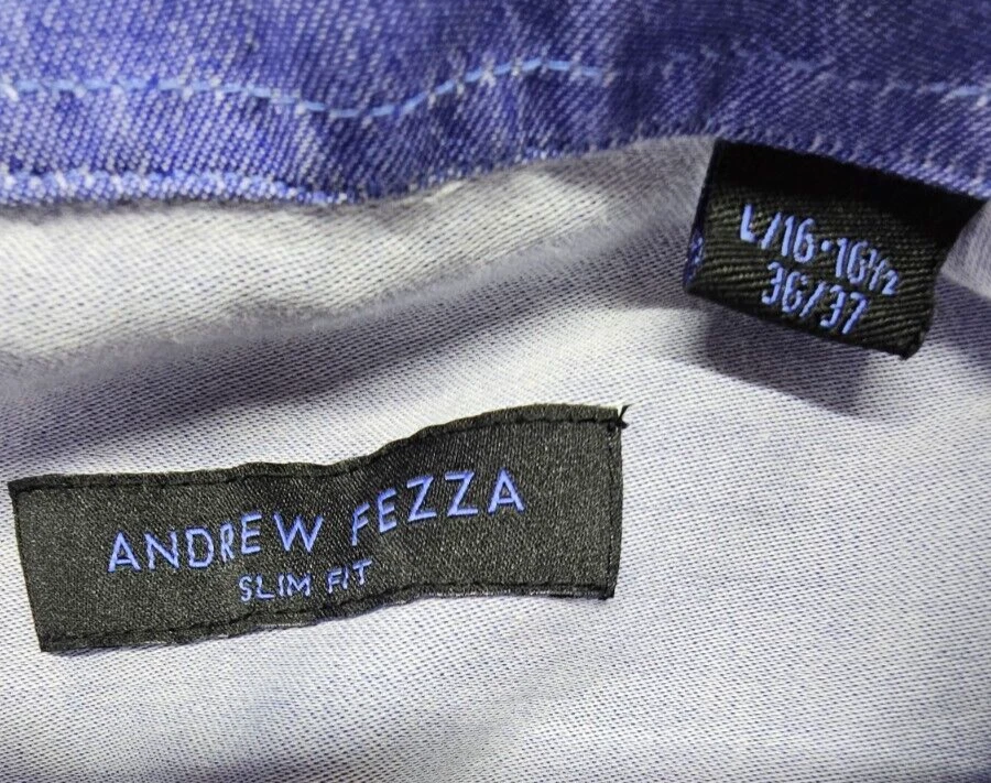 Camisa Andrew Fezza Calce Ajustado Azul Manga Larga Talla L 16-16.5 36/37 Foto 3 de 4