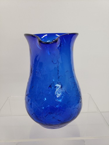 Vtg R. Foster Cobalt Blue And Clear Handblown Art Glass Pitcher - Signed- H 7" - Picture 3 of 9