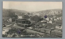 RPPC B&O Railroad Train Yard ROCKWOOD PA Somerset County Real Photo Postcard