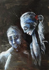 ACEO ORIGINAL COLLECTIBLE ABSTRACT EXPRESSIONISM portrait Painting MINIATURE ART