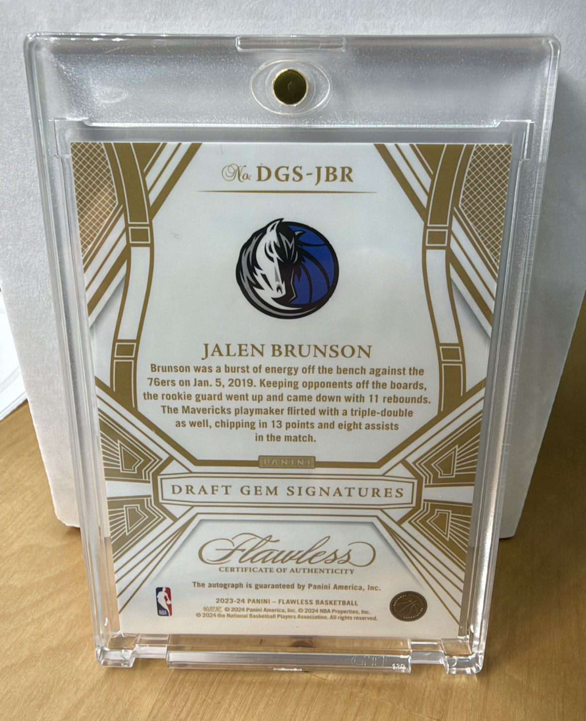 2023-24 Panini Flawless Jalen Brunson Draft Gem Auto 13/25 JSY# 1/1 view 4