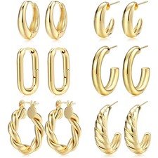 Hoop Earrings Set for , 6 Pairs 14K Gold Plated Lightweight Hypoallergenic Ch...