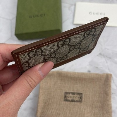 NEW GUCCI GG SUPREME BROWN LEATHER INTERLOCKING G LOGO CARD CASE