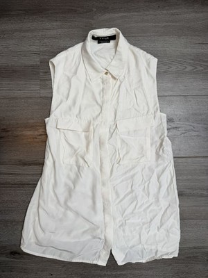 TY-LR Ivory White Sleeveless Button Up Blouse Shirt Silk Size XXS