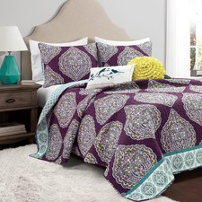Lush Decor Harley Reversible King Queen Size 5 Piece Set Purple  T... Fast Ship