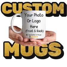 Personalized Custom Text or Photo Ceramic Coffee Mug Both side Printed 11oz
