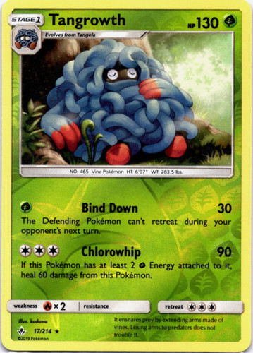 Pokemon -  UNBROKEN BONDS - Tangrowth - 17/214 -  REVERSE HOLO RARE - NM/M