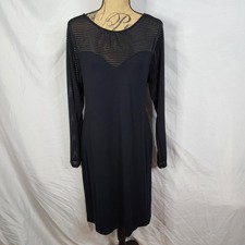 ASOS CURVE Size 18 Black Viscose Knit Sheer Ribbed Long Sleeve Sweetheart Dress