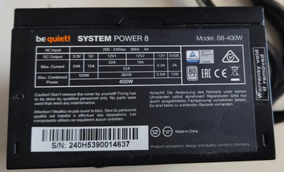 be quiet! System Power 8 S8-400W 400W 80 Plus ATX Netzteil BN240